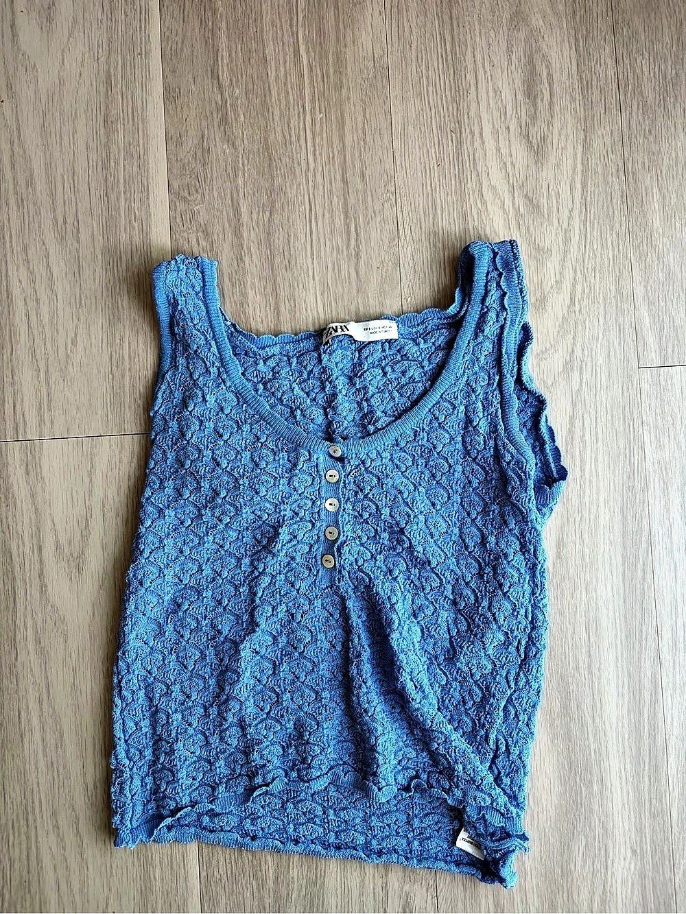 ZARA Blue Knit Tank Top Size Medium Like New